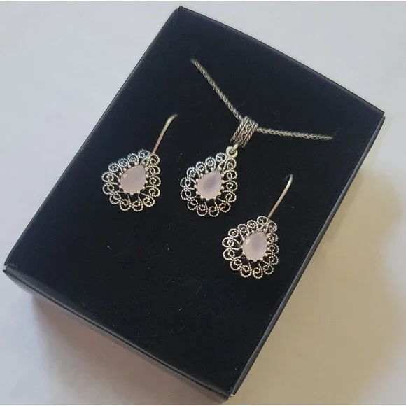 925 Sterling Silver Turkish Filigree Wedding Jewelry Set for Women, HandmadeGift - Picture 2 of 10